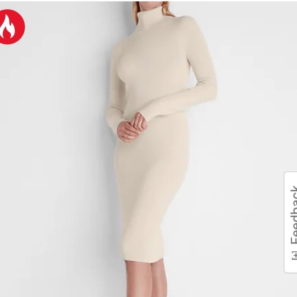 BRAND NEW- NEVER WORN - CREAM COLOR RIBBED TURTLENECK MIDI SWEATER DRESS